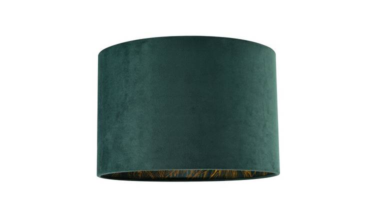 Happy Homewares Forest Green Velvet with Inner Shiny Gold Palm Lampshade - 30cm
