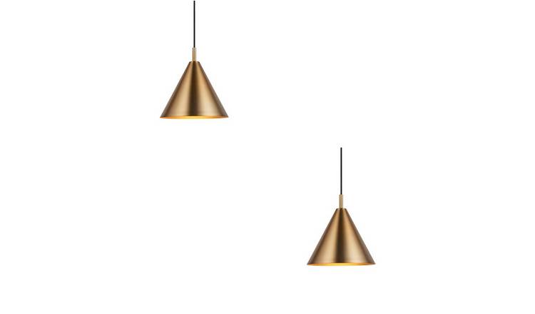 Loops Direct Set of 2 Steel Pendant Light - Warm Antique Brass