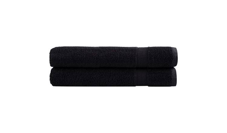 Walplus Pack of 2 Cotton Towels - Black - 100 x 200 cm
