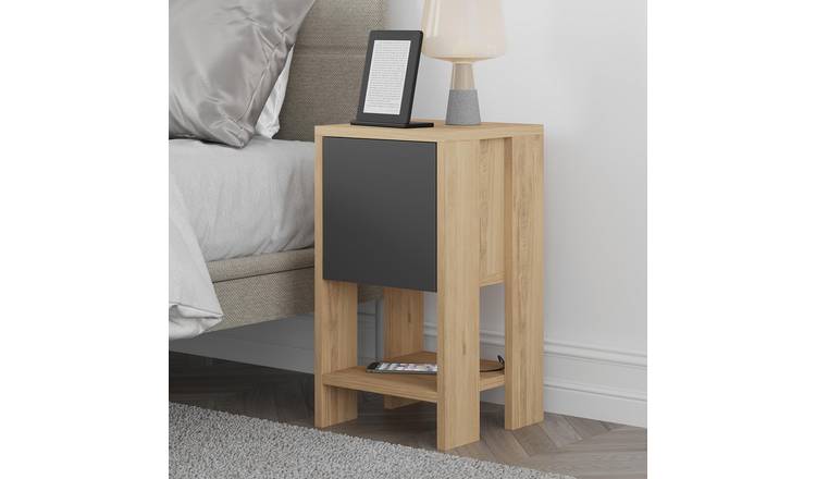 Decortie Ema Melamine Coated Particleboard Bedside Table - Oak, Anthracite Grey
