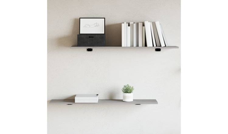 Walplus Pack of 4 Engineered Wood Wall Shelf - Grey and Oak - 100 x 20 x 1.5 cm