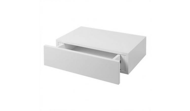 Harbour Housewares Wooden Floating Shelf with Drawer - White
