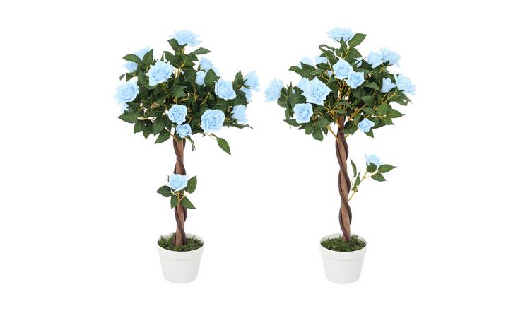 Outsunny Set of 2 Artificial Rose Trees - Light Blue and Green