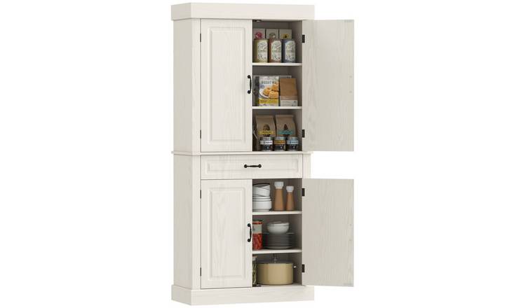 HOMCOM 4 Door Wooden Freestanding Kitchen Cupboard - White