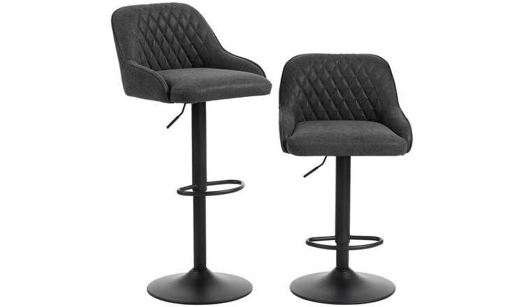 HOMCOM Set of 2 Wide Padded Seat Breakfast Bar Stools - Black