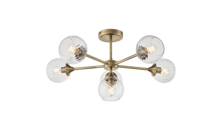 Loops Direct 64cm Diameter Steel Semi-Flush Ceiling Light - Antique Brass