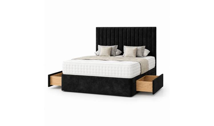 Comfy Deluxe 4ft6 Double    2 Drawer Suede  Divan Bed Set -  Black