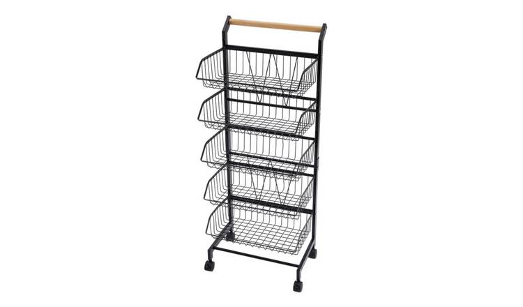 Living and Home 5-Tier Carbon Steel Kitchen Trolley - Black