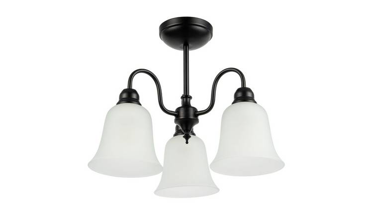 Happy Homewares Ornate Matte Black with Glass Ceiling Light - 42cm