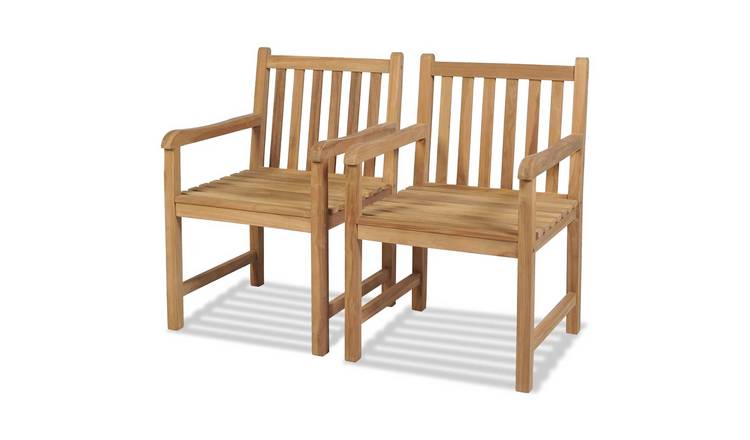 Walplus 2 Piece Solid Teak Wood Garden Chairs - Brown - 58 x 60 x 90 cm