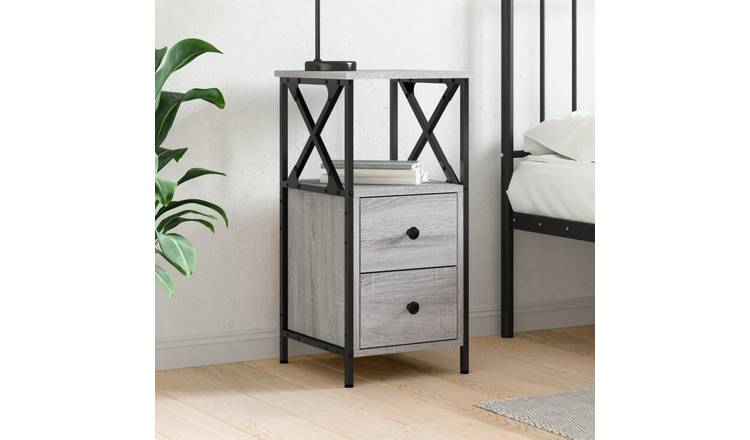 Walplus Engineered Wood Bedside Cabinet - Grey and Oak - 34 x 35.5 x 70 cm