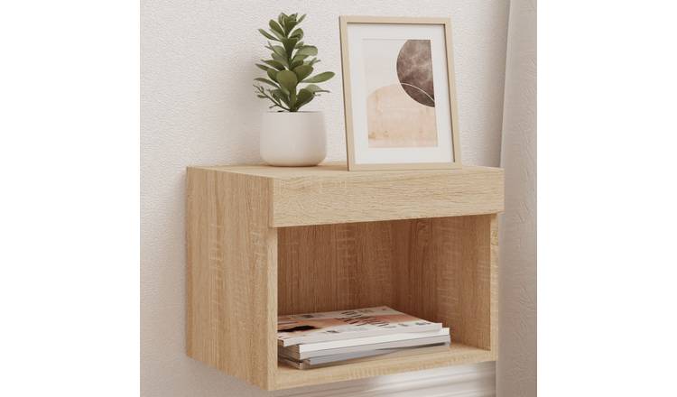Walplus LED Wall Mounted Bedside Cabinet - Light Oak - 40 x 30 x 30 cm