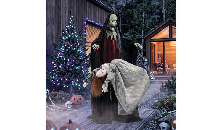 HOMCOM Animated Halloween Standing Witch with Floating Ghost Decoration