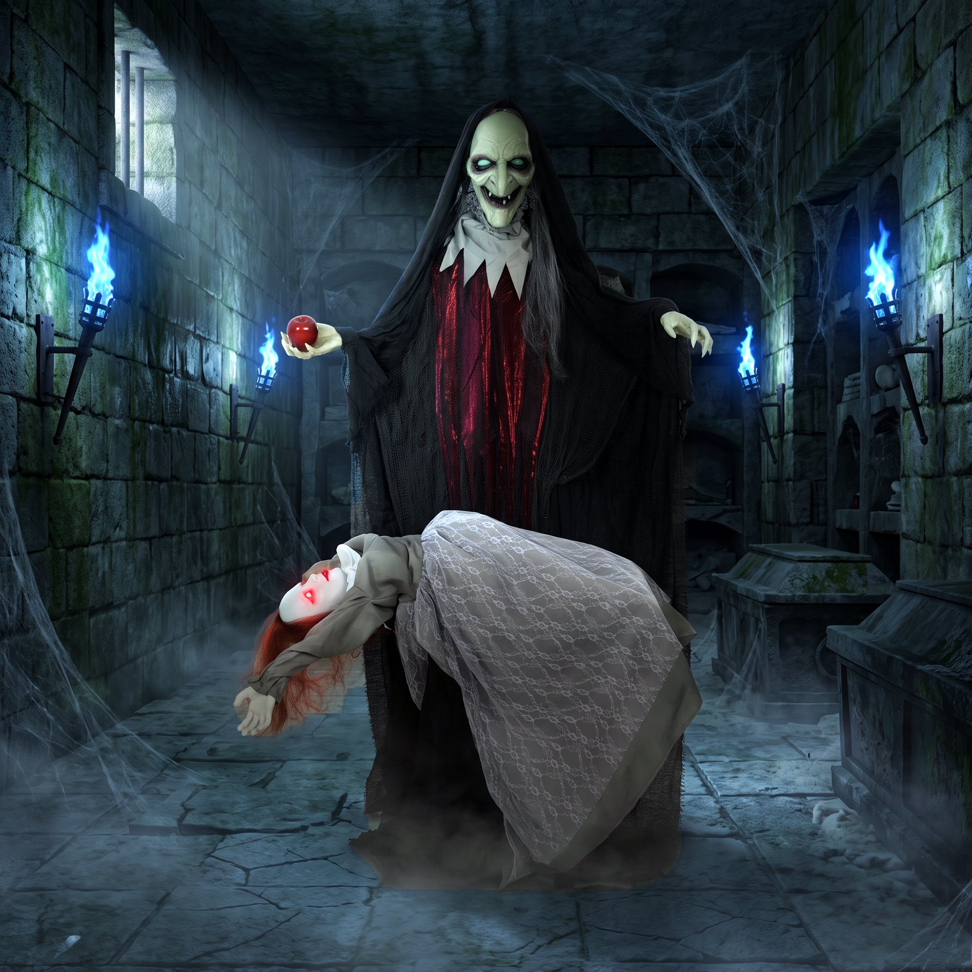 HOMCOM Animated Halloween Standing Witch with Floating Ghost Decoration - Image 4