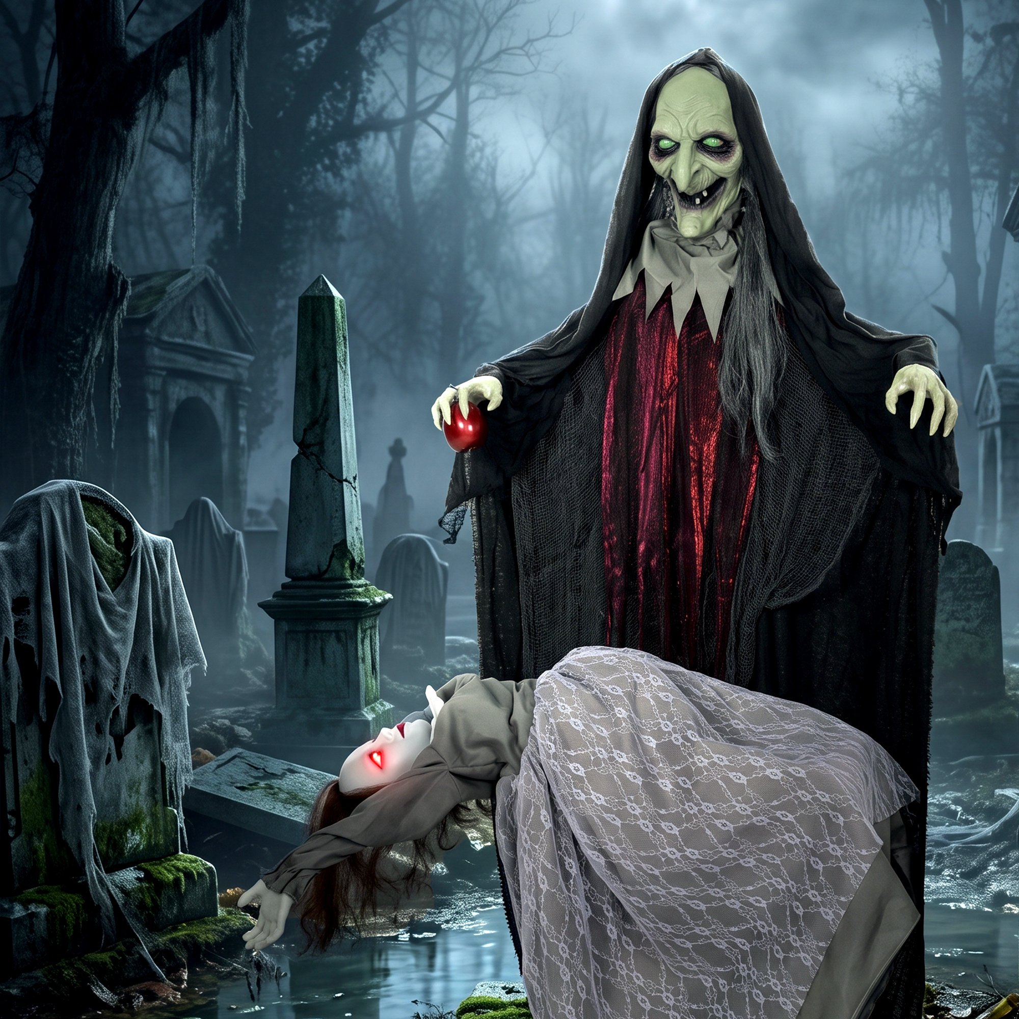 HOMCOM Animated Halloween Standing Witch with Floating Ghost Decoration - Image 5