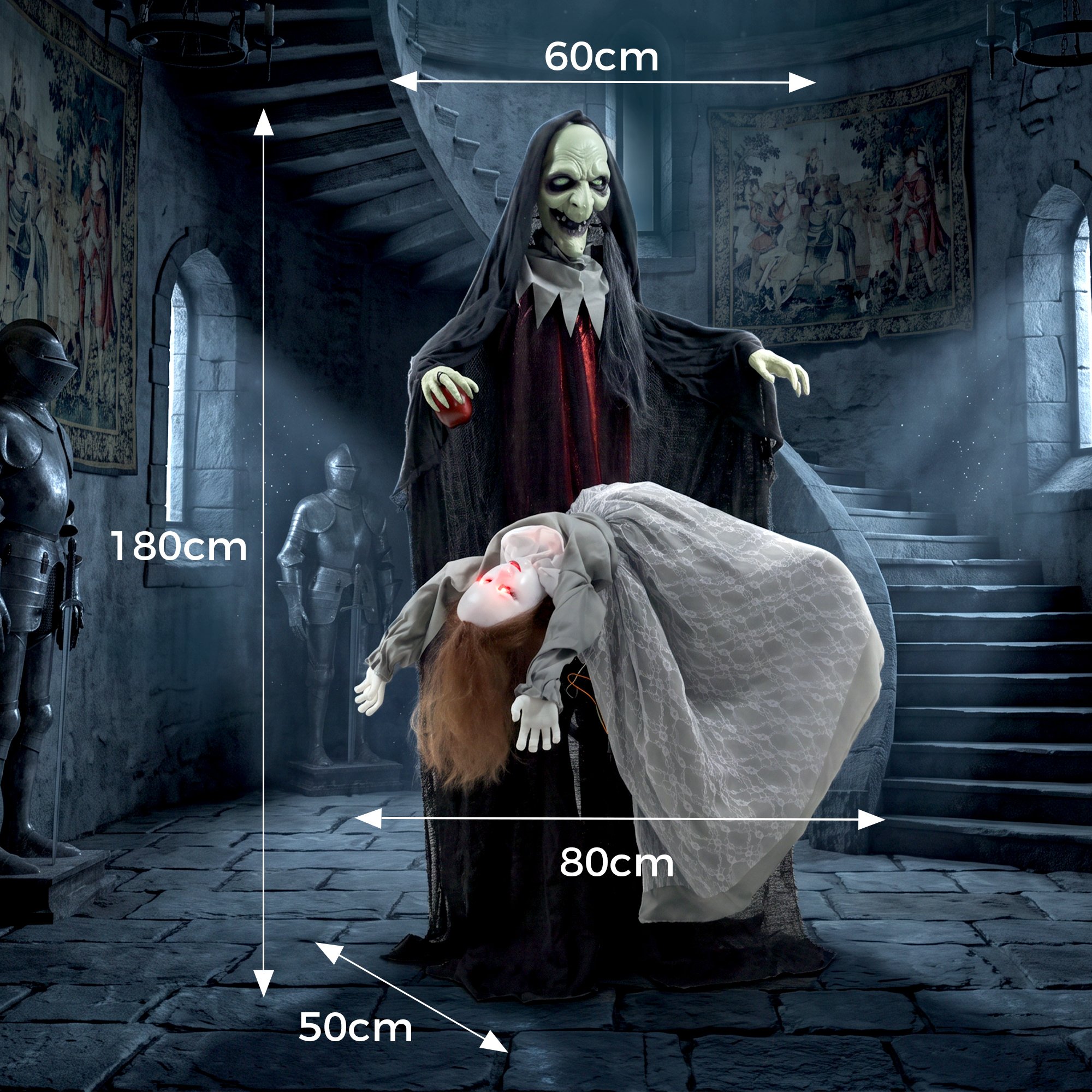 HOMCOM Animated Halloween Standing Witch with Floating Ghost Decoration - Image 6