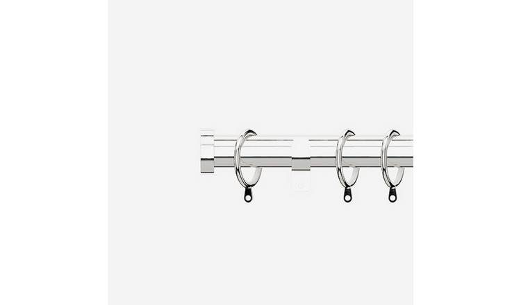 New Edge Blinds Polished Chrome 28mm Stud Fixed Metal Curtain Pole - 270cm