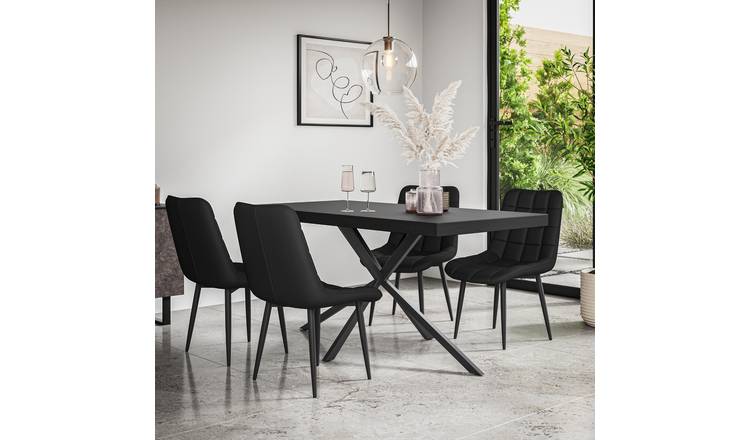 Furniture Online Donni Nova Black Top Dining Table & 4 Black Chairs