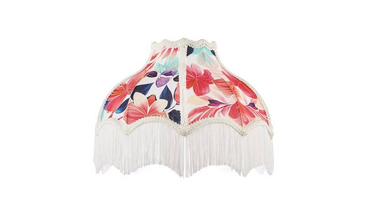 Happy Homewares Multi Coloured Floral Victorian with White Lampshade - 36cm
