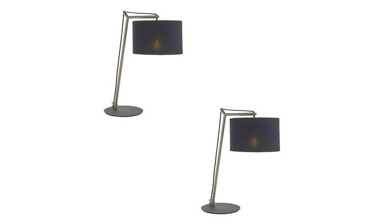 Loops Direct Pack of 2 Steel and Cotton Table Lamp - Nickel and Black