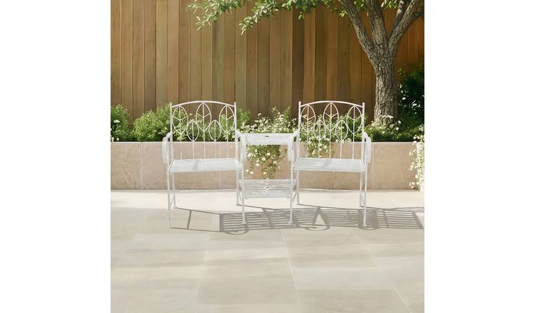 Charles Bentley Leaf Design Rustic Metal Garden Companion Seat - White