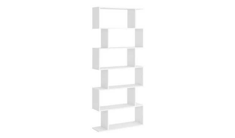 HOMCOM 6 Tier S Shaped Storage Bookcase - White