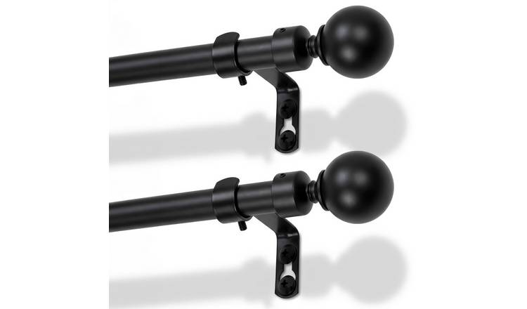 Harbour Housewares Metal Ball Curtain Poles Kit - Black - Set of 2 - 77 to 150cm