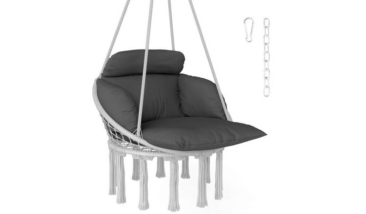 Outsunny Garden Egg Swing Chair with Soft Cushion - Dark Grey