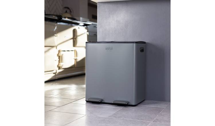 Charles Bentley 40L Double Compartment Grey Kitchen Bin - Grey