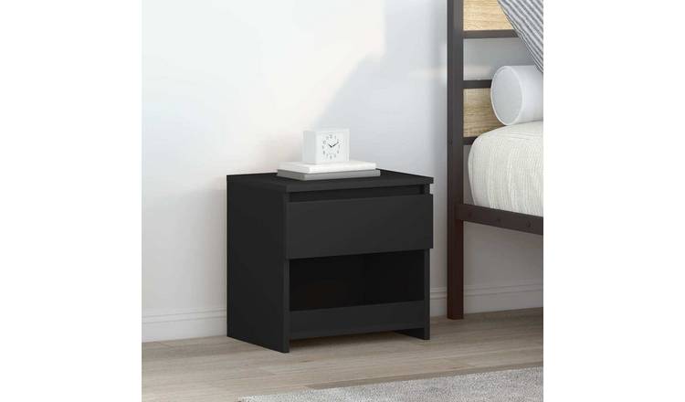 Walplus 1 Drawer Engineered Wood Bedside Cabinet - Black - 40 x 30 x 39 cm