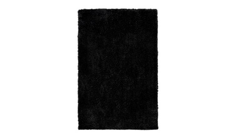 Mega Flooring Black Shaggy Plain Rug - 80 x 150cm