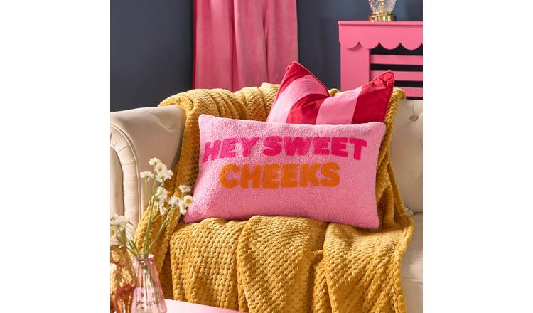 OHS Hey Sweet Cheeks Slogan Cushion - Pink/Orange - 30 x 50cm