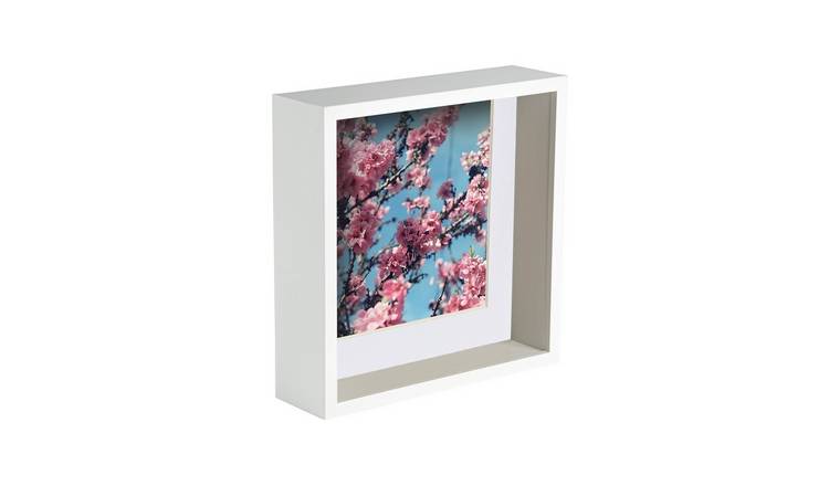 Nicola Spring 3D Deep Box Photo Frame - 8 x 8" with Mount - White/White