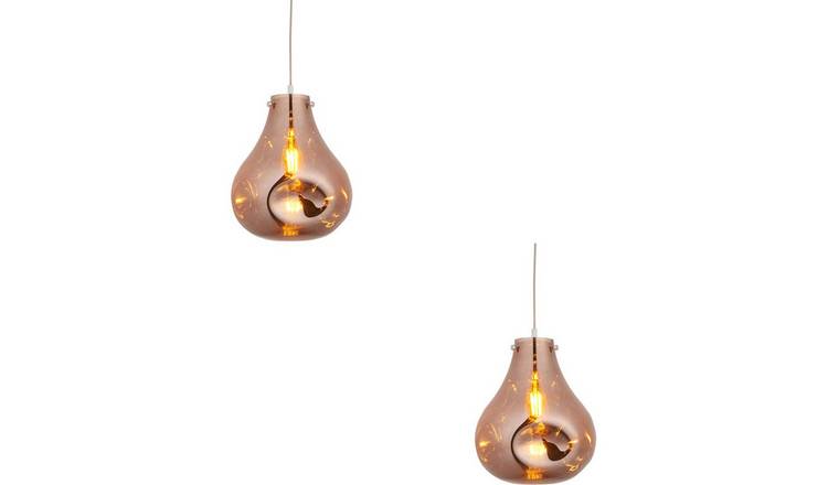 Loops Direct Set of 2 Copper Glass LED Pendant Light - Chrome