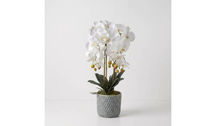 Homescapes Ceramic Pot Artificial Orchid - White