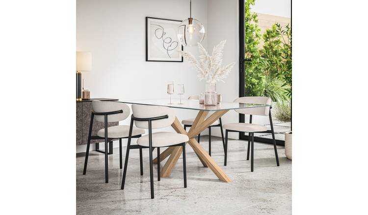 Furniture Online Etta Glass Dining Table & 4 Myla Beige Chairs