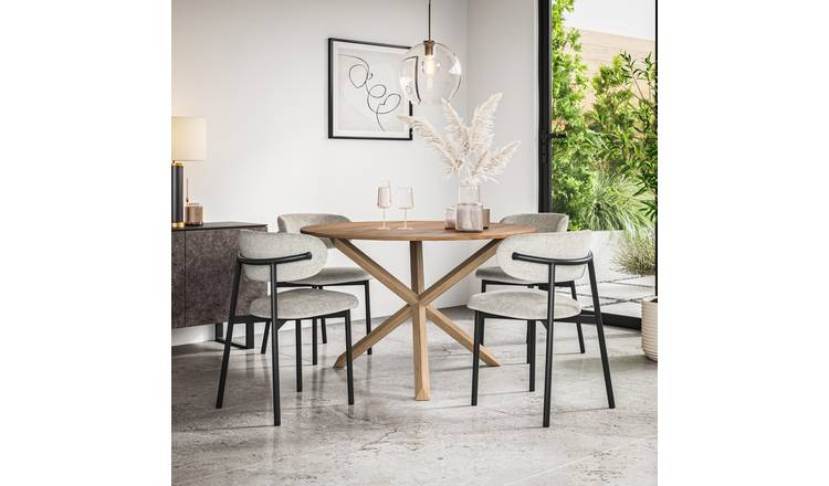 Furniture Online Malvern Round Oak Effect Dining Table & 6 Myla Grey Chairs
