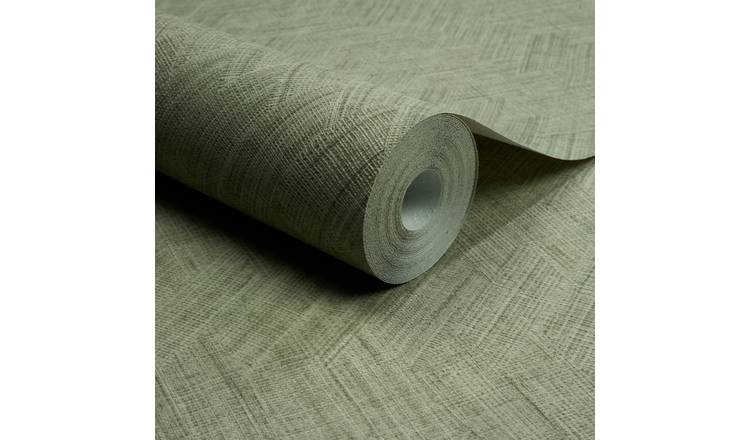 Grandeco Yuno Geometric Fabric Diamond Weave Textured Wallpaper - Khaki Green