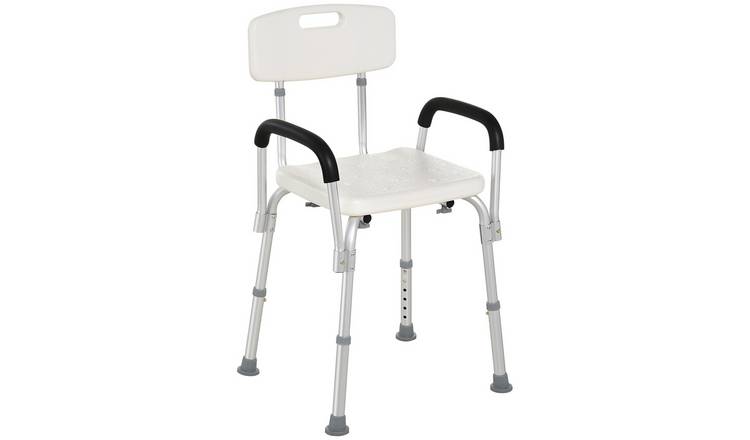 HOMCOM Aluminum Height Adjustable Shower Chair with Arms and Back - White