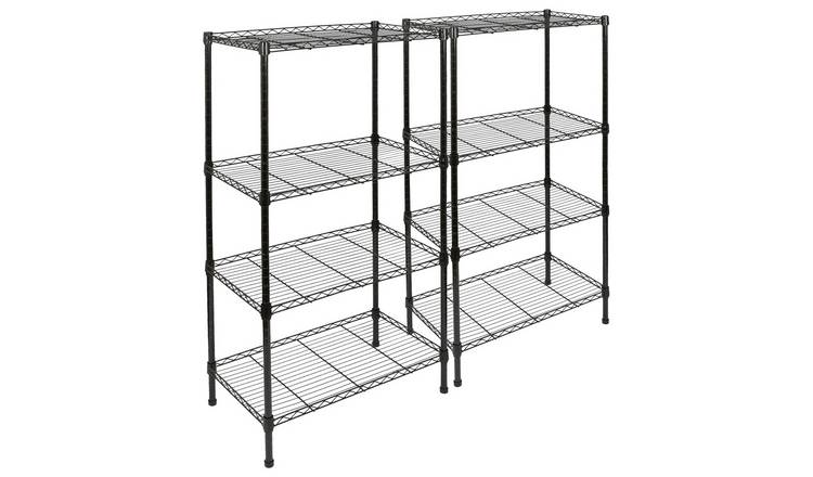 Harbour Housewares 4 Tier Set of 2 Adjustable Wire Shelving Units - Black