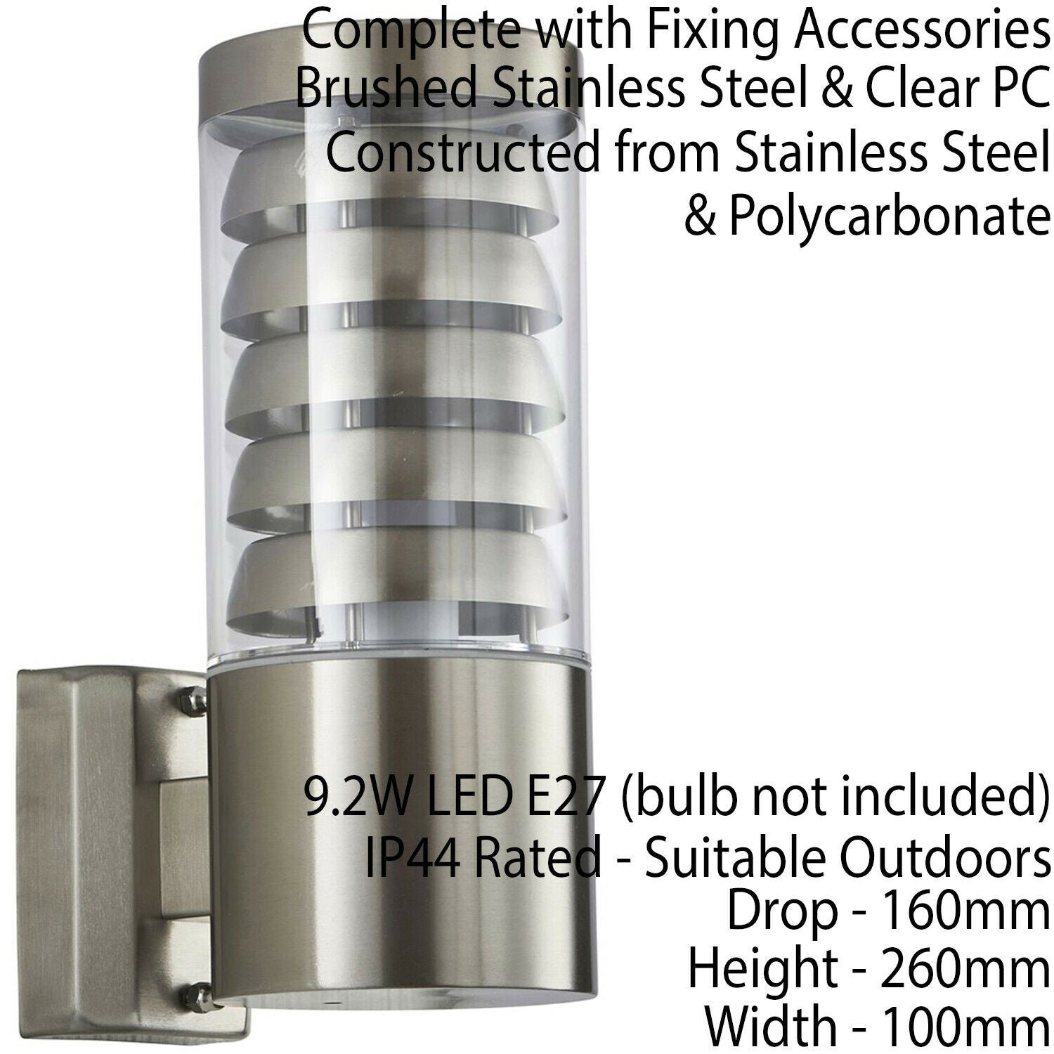 Loops Direct LED Stainless Steel Wall Light - Brushed Stainless Steel and Clear - Image 4