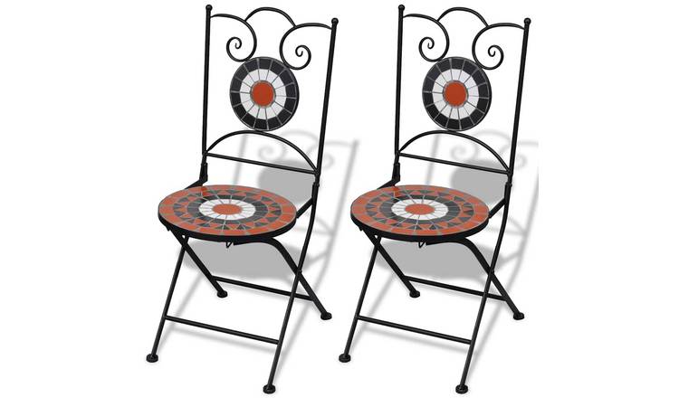 Walplus 2 Piece Ceramic Folding Chairs - Terracotta and White - 37 x 41 x 89 cm