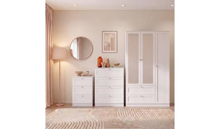 Vida Designs Altino Set (3 DRW Bedside - 4 Drawer Chest - 3DR Wardrobe) - White