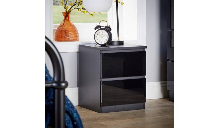 Home Source Lugano 2 Drawer Bedside Cabinet - Black
