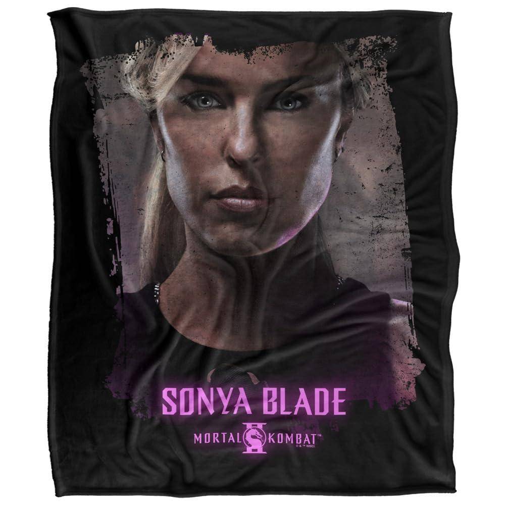 Mortal Kombat 2 Sonya Blade Portrait Soft Touch Black Blanket - 147cm x 91cm - Image 1