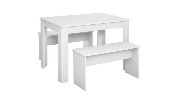 HOMCOM 3 Piece Rectangular Dining Table and Bench Set - White