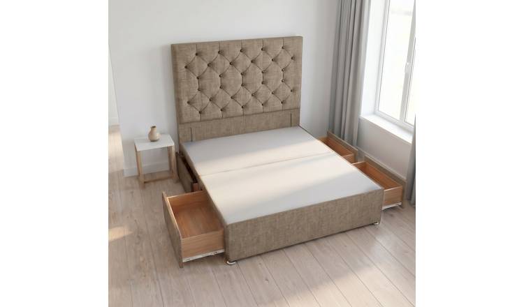 Somnior Diamante Linen 4FT6 Double 4 Drawer Divan Bed Base - Wheat