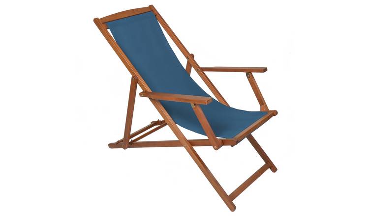 Charles Bentley Folding Wooden Deck Chair Sun Lounger - Teal