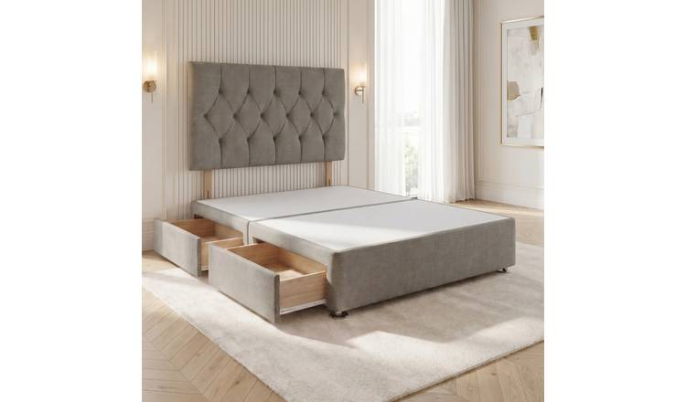 Somnior Chester Linen King 2 Drawer Divan Bed with Headboard - Silver