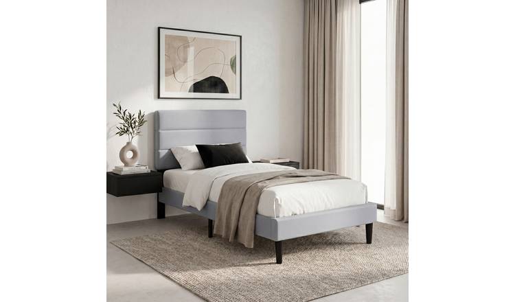 Vida Designs Vandura Single Linen Fabric Bed With Mattress - Light Grey